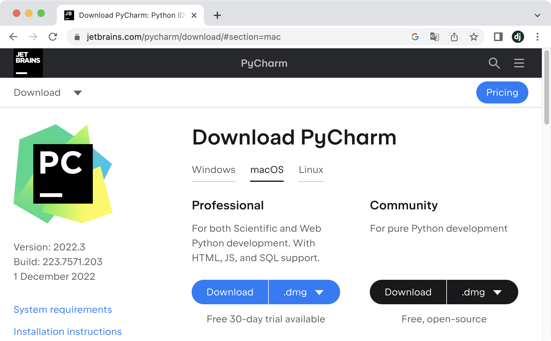 3.2.1. Pycharm Community Edition 다운로드_1